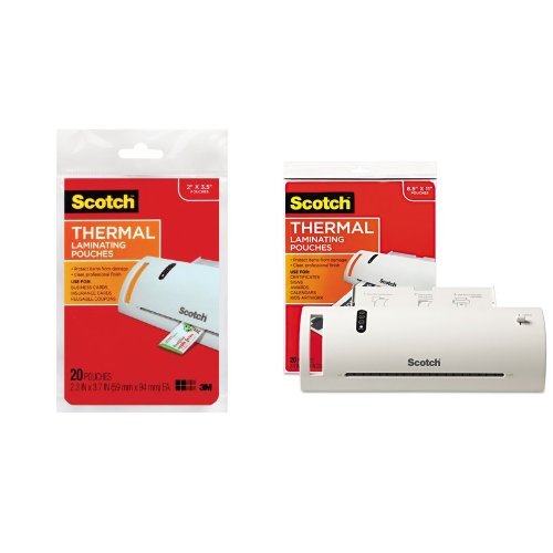 GOWA Scotch Thermal Laminating Pouches, 2.3 x 3.7-Inches, 20-Pack (TP5851-20) and Scotch Thermal Laminator Combo Pack, Includes 20