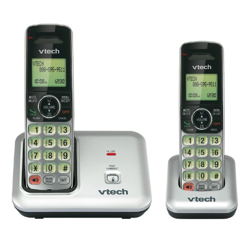 VTech CS6419-2 2-Handset DECT 6.0 Cordless Phone with Caller ID, Expandable up to 5 Handsets, Wall Mountable, Silver/Black