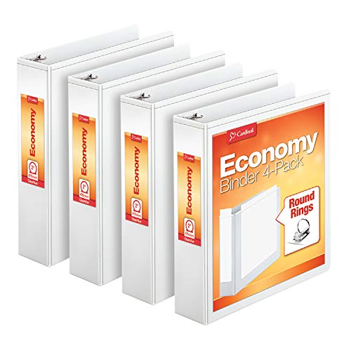 Cardinal Supplies Cardinal Economy 3 Ring Binder, 2 Inch, Presentation View, White, Holds 475 Sheets, Nonstick, PVC Free, 4 Pack of Binders