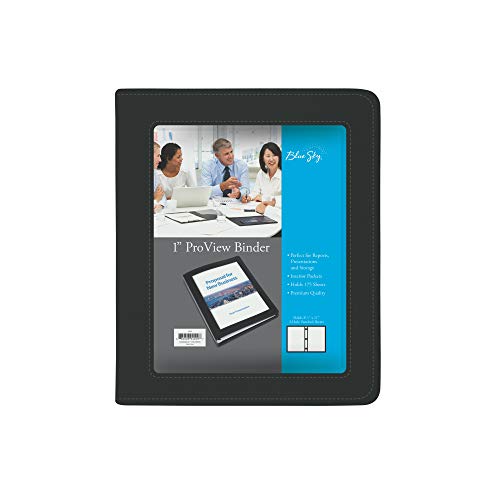 Blue Sky ProView 3 Ring View Binder, Letter Size, 1", Black Leather-Like Textured Cover, Built-in Pockets, Holds 175 Sheets