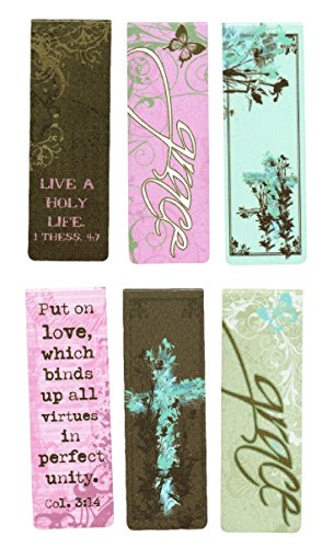 Christian Art Gifts Set of 6 Vintage Floral Grace Inspirational Magnetic Bible Verse Bookmark with Scripture, Size Small