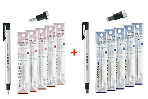 Tombow Mono Zero Pen-Style Eraser (2 Pen-erasers & 20 Refills, 2.3mm Round & 2.5mm Rectangle tip)