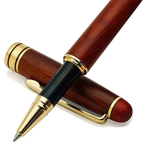 SG_B01KRDMYQW_US IDEAPOOL Genuine Rosewood Ballpoint Pen Writing Set -  Extra 2 Black Ink Refills - Fancy Nice Gift Pen Set for Signature