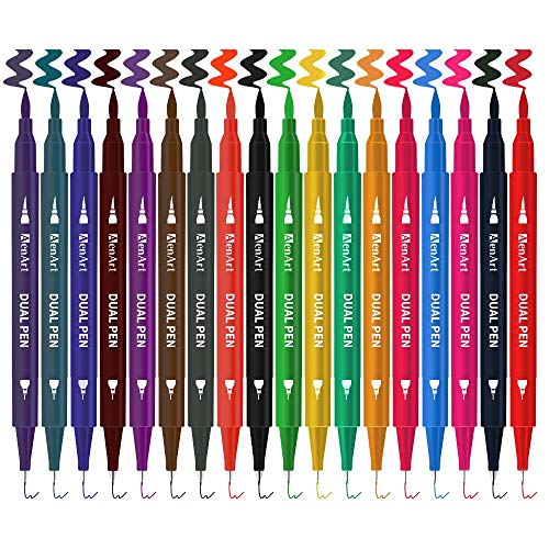 Aen Art 18 Pack Dual Brush Marker Pens for Beginners, Brush Tips & Colored  Fine Point Journal Pen Set for Lettering Writing Coloring