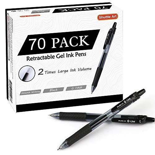 FZRXNHT Black Gel Pens, 70 Pack Shuttle Art Retractable Medium Point  Rollerball Gel Ink Pens Smooth Writing with Comfortable Grip for
