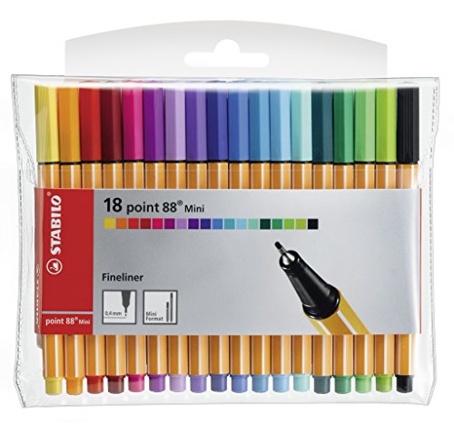STABILO Point 88 Mini Fineliner Pens, 0.4 mm - 18-Color Wallet Set