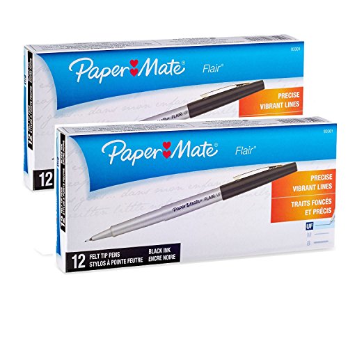 Paper-Mate Paper Mate 8330152 Flair Porous Felt Tip Pens, Ultra-Fine Point, Black, 24-Pack