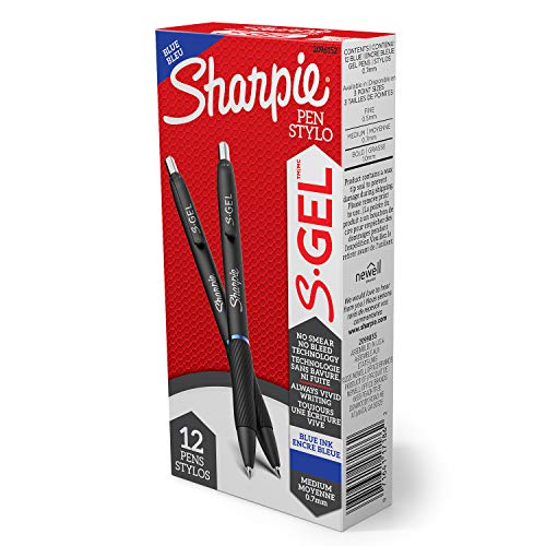 Sharpie S-Gel, Gel Pens, Medium Point (0.7mm), Blue Ink Gel Pen, 12 Count
