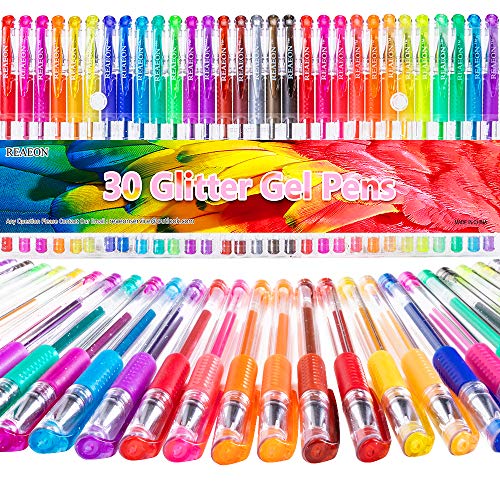 Reaeon Glitter Gel Pens - Color Gel Pens - Gel Pen for Kids - Coloring Gel  Pens Set - Sparkle Gel Pens for Adults Coloring Books