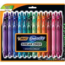 BIC Gel-ocity Quick Dry (Dries Up To 3x Faster) SUPER BRIGHT COLORS 24 Pack, Smear Free, Assorted Colors Retractable Gel