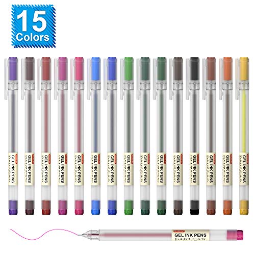 DT4JKYG Gel Ink Ball Point Pens, Shuttle Art 15 Colors Japanese Pens, 0.38mm  Extra-Fine Ballpoint Pens for Home, School and Office