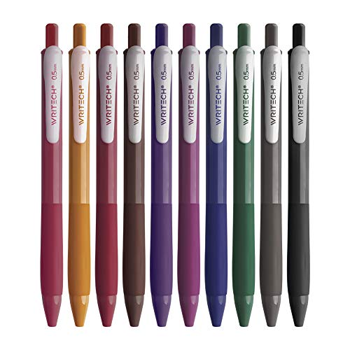 WRITECH C9P9M9C Writech Retractable Gel Pens Quick Dry Ink Pens Fine Point  0.5mm 10 Assorted Unique Vintage Colors For Journaling Drawing