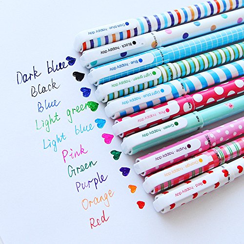 Lucky Shop1234 MT1N27J 10 Multi Colors Cute Pens for Girls, Colorful Gel  Ink Pens, 10 Pcs Kawaii Roller Ball Fine Point Pen Set for Kids Girls