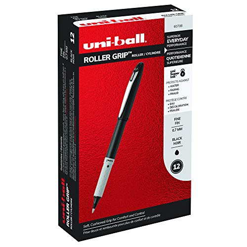 uni-ball Roller Grip Pens, Fine Point (0.7mm), Black, 12 Count