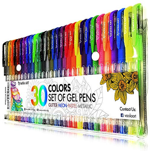 vaola art Colored Gel Pens Set for Kids for Girls for Adult Coloring â€“  Glitter Metallic Sparkly Jell Pens