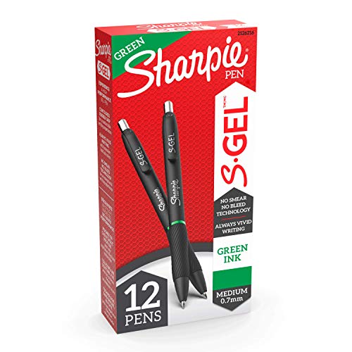 Sharpie S-Gel, Gel Pens, Medium Point (0.7mm), Green Gel Ink Pens, 12 Count
