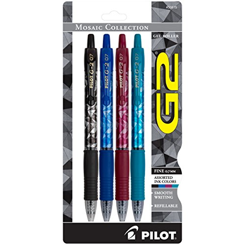 Pilot Automotive PILOT G2 Mosaic Collection Refillable & Retractable Rolling Ball Gel Pens, Fine Point, Assorted Grip/Ink Colors, 4-Pack
