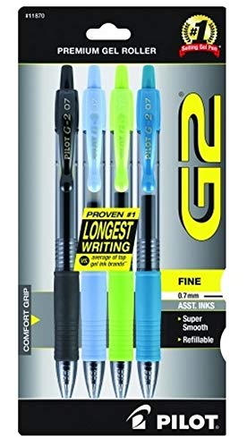 Pilot Automotive Pilot G2 Retractable Premium Gel Ink Roller Ball Pens, Fine Point, Assorted Color Inks, 4-Pack (11870)