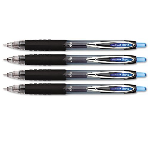 Sanford Uni-ball 207 Needle Retractable Medium Point Gel Pens, 4 Blue Ink Pens