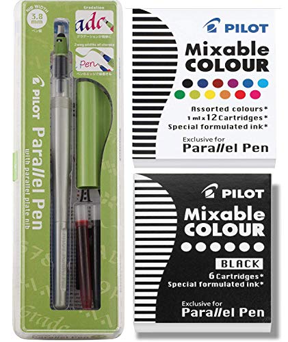 Pilot Automotive PLX77933 Pilot Parallel Pen 2-Color Calligraphy Pen Set  with Black and Assorted Colors Ink Refills, 3.8mm Nib (90052)