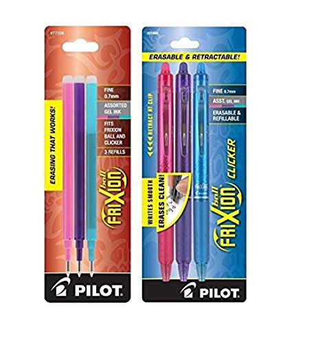 Pilot Automotive Pilot Refills for Frixion Erasable Gel Ink Pens (3-Pack), Fashion Assorted Bundled with 1 Pack of Refills Bundled
