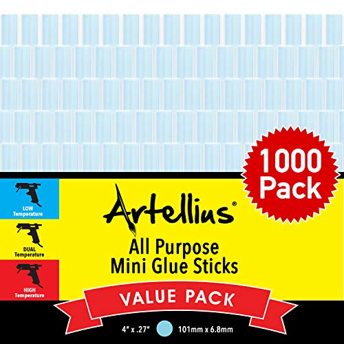 Artellius LGG4DY7 Mini Hot Glue Gun Sticks (Huge Bulk Pack of 1000) 4 and  0.27 Diameter - Compatible with Most Glue Guns