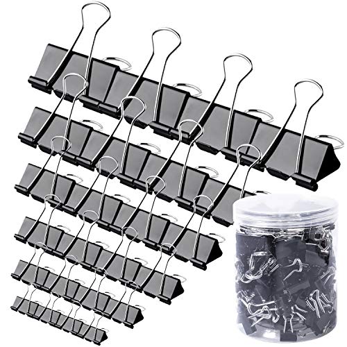 Leyaron 120Pcs Binder Clips - Paper Clamps Assorted 6 Sizes, Paper Binder Clips, Metal Fold Back Clips with Box for Office, School