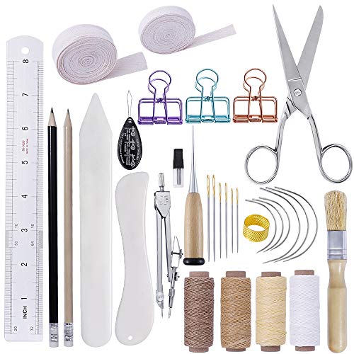 BUTUZE 32 Pieces Hand Bookbinding Tools, Bookbinding Kit for  Beginners,Complete Bookbinding Tool Kit with Bookbinding Waxed