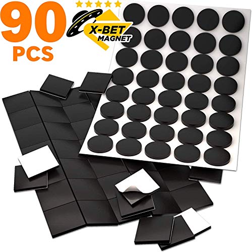 X-bet MAGNET H3YLWVL 90 Magnetic Squares and Magnetic Dots (0.8 x 0.8)  with Adhesive Backing - Peel & Stick Magnetic Squares and Circles 