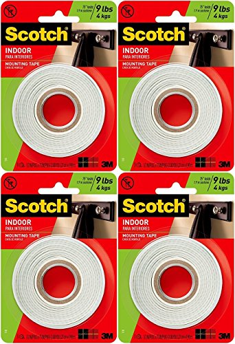 Scotch Indoor Mounting Tape, White, 0.5 in x 75 in (Pack of 4)