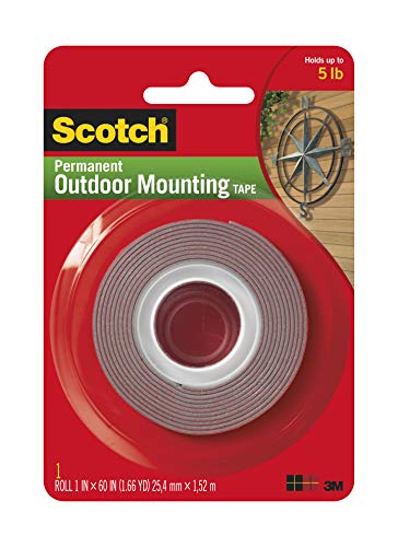 Scotch Mounting, Fastening & Surface Protection Scotch Outdoor Mounting Tape, 1 in x 60 in, Gray, 24-Rolls