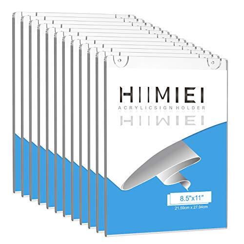HIIMIEI 12 Pack Acrylic Wall Sign Holder 8.5x11 Vertical, Clear Plastic Picture Frames for Paper with Free 3M Tape and