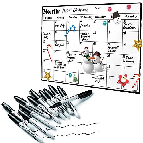 Volcanics Fridge Calendar Magnetic Dry Erase Planners 16.9 Inches X 11.8 Inches and Black Dry Erase Markers Low Odor Fine Box