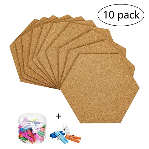 HB-life 10 Pack Self-Adhesive Cork Board Tiles Mini Wall Bulletin Board  with 50 Multi-Color Push Pins