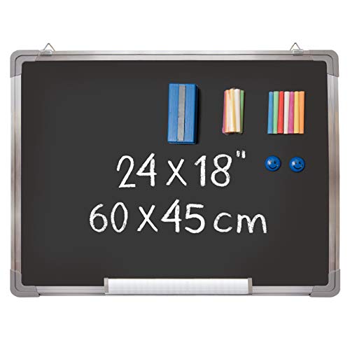 Navy Penguin Chalkboard Set - Framed Black Board 24 x 18 inch + 1 Magnetic Eraser, 14 Chalk Sticks (7 Colors) and 2 Magnets - Small Wall