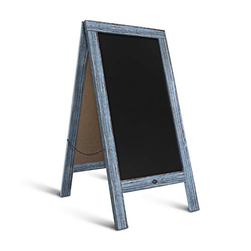 HBCY Creations Rustic Vintage Blue A-Frame Chalkboard/Sidewalk Chalkboard Sign/Large 40" x 20" Sturdy Sandwich Board/A Frame Restaurant