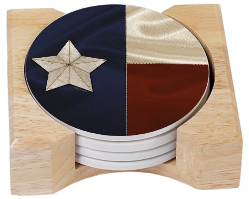 CounterArt Texas Flag Design Absorbent Coasters in Wooden Holder, Set of 4