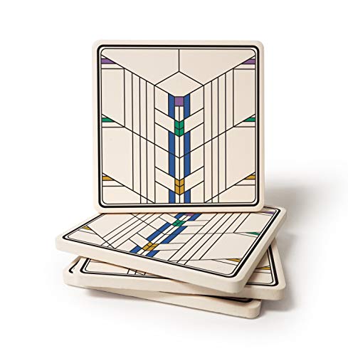 CoasterStone Absorbent Coaster Drinks Frank Lloyd Wright Ennis Windows II, 4.25 Inches Wide, Set of Four