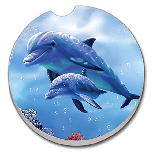 CounterArt Absorbent Stoneware Car Coaster, Dolphin with Baby, Set of 2