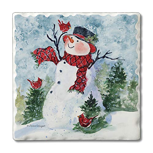 CounterArt Single Absorbent Stone Tumbled Tile Coaster, Snowman And Forest Friends