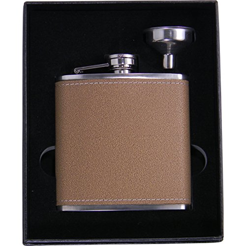 CustomGiftsNow Personalized Add Your Custom Text Leather Stainless Steel 6 Oz Hip Flask + Gift Box + Funnel Customizable Gift for Groomsmen,