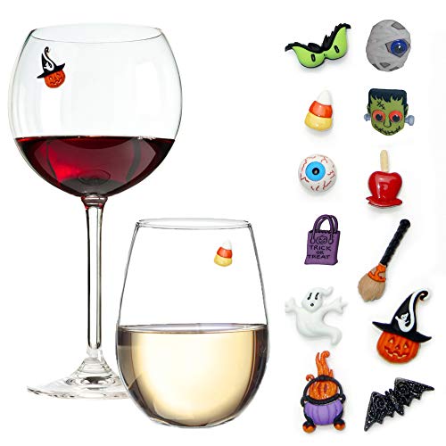 Simply Charmed Halloween Wine Charms Set of 12 Magnetic Drink Markers & Tags for Stemless Glasses, Beer Mugs, Champagne Flutes and More