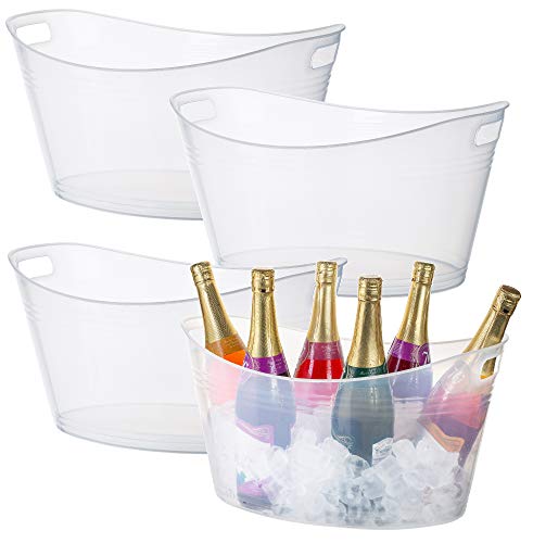 Zilpoo 4 Pack - Large Plastic Oval Storage Tub, 18 Liter Wine, Beer Bottle Drink Cooler, Parties Ice Bucket, Party Beverage