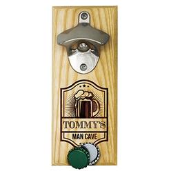 The Wedding Party Store Engraved Wooden Wall Mounted Bottle Opener with Magnetic Cap Catcher Gift for Him, Man Cave, Husband - Personalized with Pub