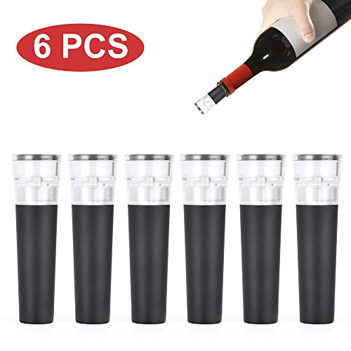 REKOBON Wine Bottle Stoppers 6 PACK Reusable Wine Bottle Stopper Vacuum Wine Preserver, Wine Saver Vacuum Pump Keep Wine