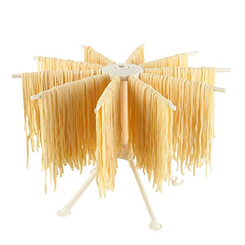 Ourokhome Collapsible Pasta Drying Rack- Plastic Household Noodle Stander with 10 Arms (White)