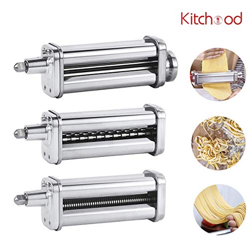 Kitchood Pasta Maker Attachment 3-Piece Set for KitchenAid Stand Mixers, Accessories Include Pasta Sheet Roller, Fettuccine