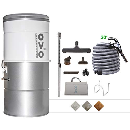 OVO Large and Powerful Central Vacuum System, Hybrid Filtration (With or Without disposable bags) 25L or 6.6 Gal, 630 Air