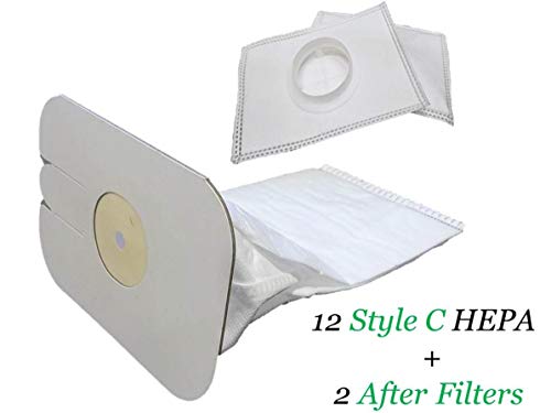 Ultra Fresh Replacement 12+2 Pack for Electrolux Canister Vacuums - 12 Style C HEPA Bags and 2 After Filters