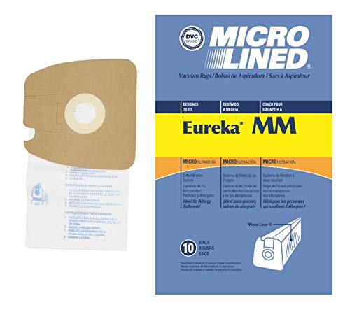 DVC Micro-Lined Paper Replacement Bags Style MM Fit Eureka Canister Models 3670 and 3680 Series - 10 Bags
